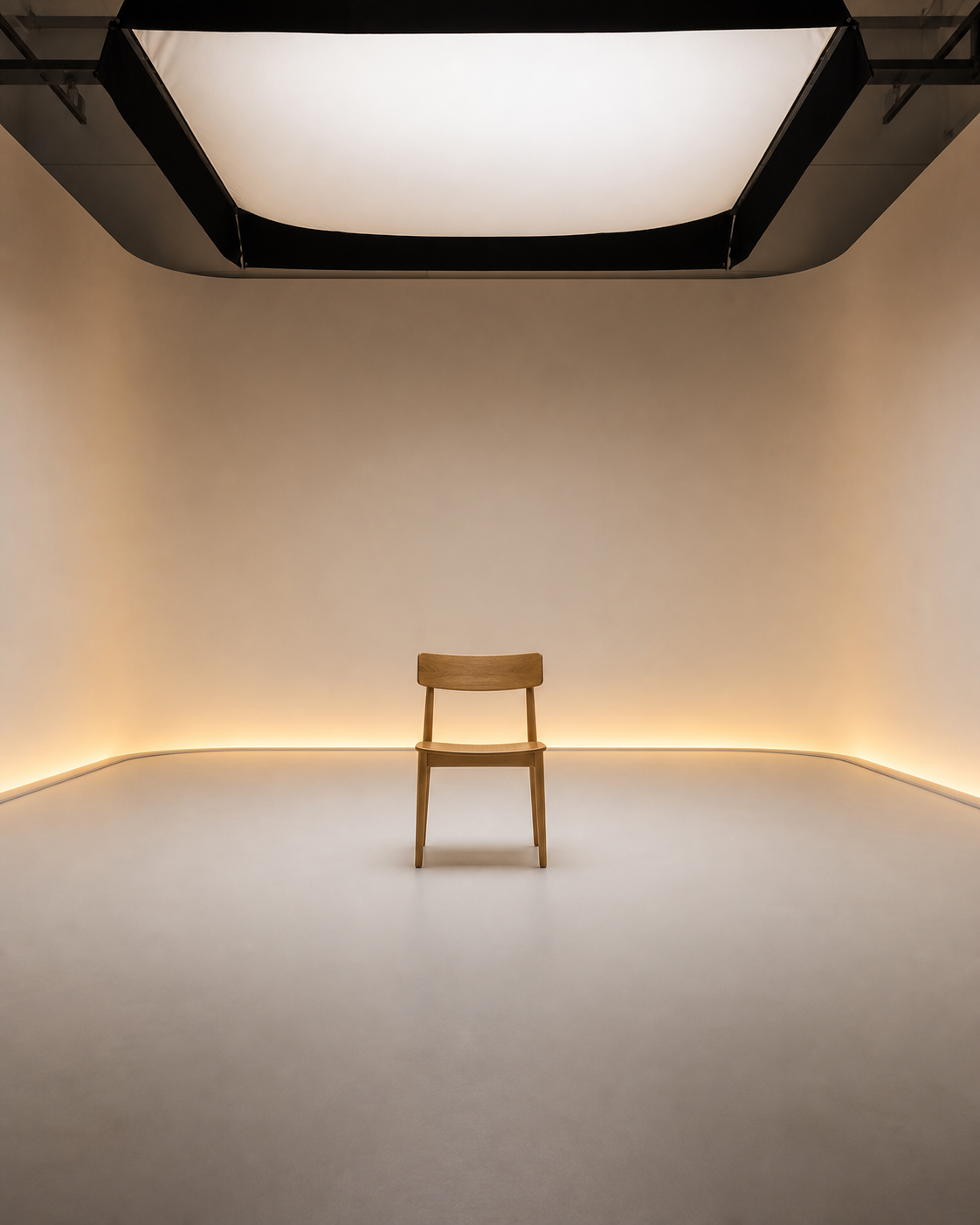 Set minimale da studio con ciclorama e illuminazione morbida